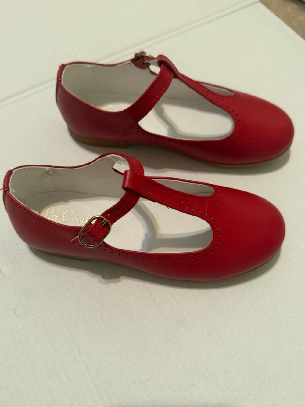 La Coqueta Red Leather T-Bar Mary Jane Shoes EU 27 US 10 - Picture 13 of 15